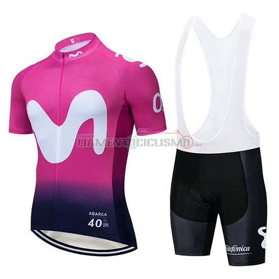 Abbigliamento Ciclismo Movistar Manica Corta 2019 Nero Rosa